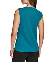 Donna Karan Sleeveless Hardware Embellished Faux Wrap Top