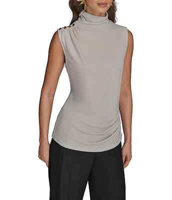 Donna Karan Sleeveless Mockneck Stretch Knit Top