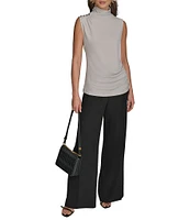 Donna Karan Sleeveless Mockneck Stretch Knit Top