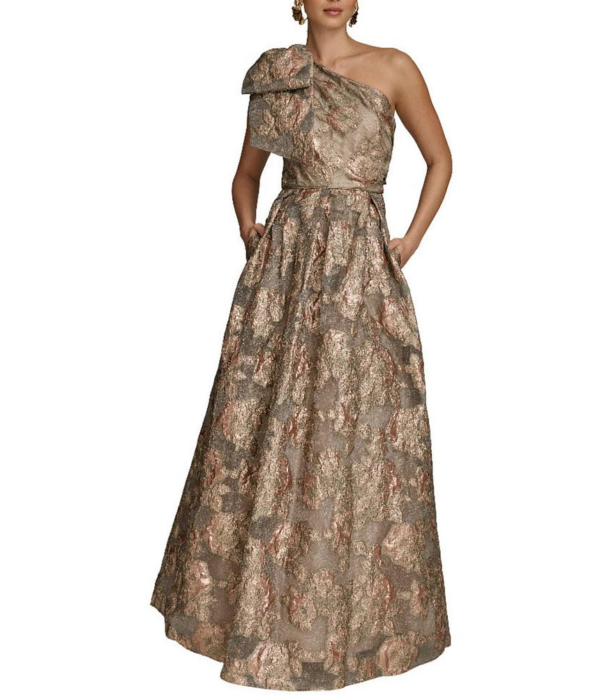 Donna Karan Sleeveless One Shoulder Jacquard Ball Gown