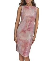 Donna Karan Sleeveless Printed Sequin Sheath Dress