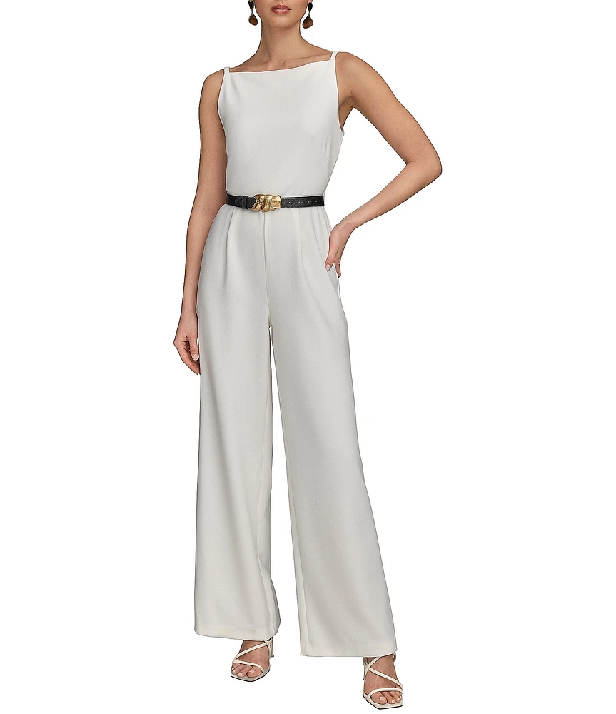 Donna Karan Sleeveless Square Neck Belted Jumpsuit