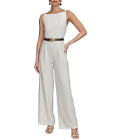 Donna Karan Sleeveless Square Neck Belted Jumpsuit