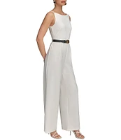 Donna Karan Sleeveless Square Neck Belted Jumpsuit