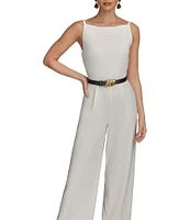 Donna Karan Sleeveless Square Neck Belted Jumpsuit