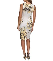 Donna Karan Sleeveless Square Neck Floral Scuba Sheath Dress
