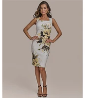 Donna Karan Sleeveless Square Neck Floral Scuba Sheath Dress