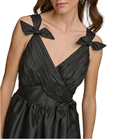 Donna Karan Sleeveless V-Neck Bow Detail Dress