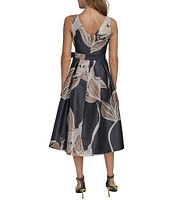 Donna Karan Sleeveless V-Neck Floral A-Line Dress