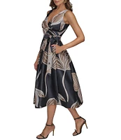 Donna Karan Sleeveless V-Neck Floral A-Line Dress