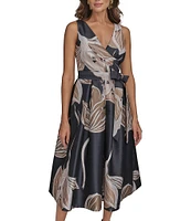 Donna Karan Sleeveless V-Neck Floral A-Line Dress