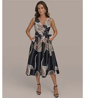 Donna Karan Sleeveless V-Neck Floral A-Line Dress