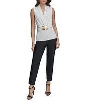 Donna Karan Sleeveless Wrap Front Hardware Blouse