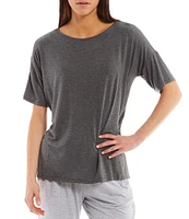 Donna Karan Solid Drop Shoulder Short Sleeve Round Neck Shirt