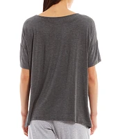 Donna Karan Solid Drop Shoulder Short Sleeve Round Neck Shirt