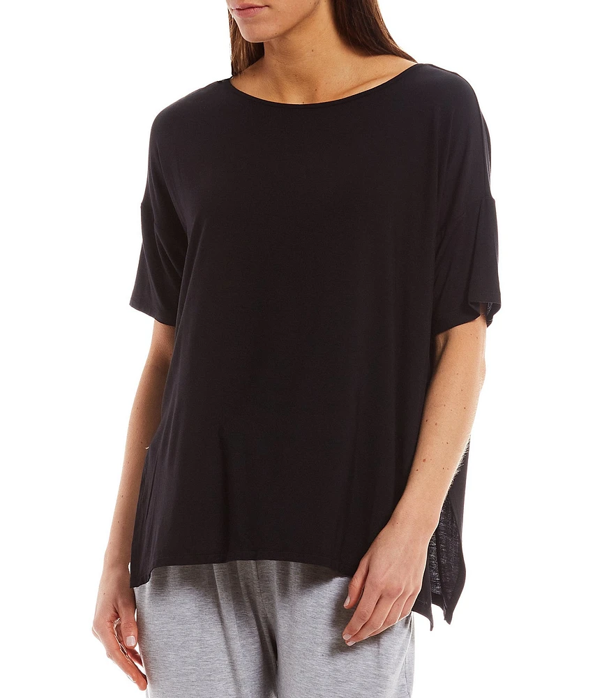 Donna Karan Solid Drop Shoulder Short Sleeve Round Neck Shirt