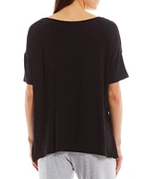 Donna Karan Solid Drop Shoulder Short Sleeve Round Neck Shirt