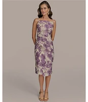 Donna Karan Square Neck Brocade Sleeveless Sheath Midi Dress