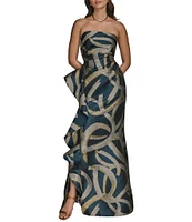 Donna Karan Strapless Abstract Print Jacquard Dress