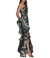 Donna Karan Strapless Abstract Print Jacquard Dress