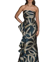 Donna Karan Strapless Abstract Print Jacquard Dress