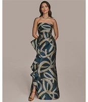 Donna Karan Strapless Abstract Print Jacquard Dress