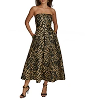 Donna Karan Strapless Brocade Fit and Flare Dress