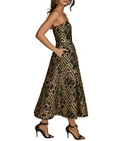 Donna Karan Strapless Brocade Fit and Flare Dress