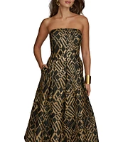 Donna Karan Strapless Brocade Fit and Flare Dress