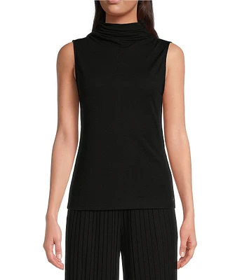 Donna Karan Stretch Draped Mock Neckline Sleeveless Top