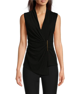 Donna Karan Stretch Surplice V-Neckline Sleeveless Top