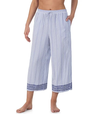 Donna Karan Striped Seersucker Coordinating Cropped Sleep Pants