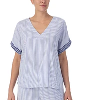Donna Karan Striped Short Sleeve V-Neck Seersucker Coordinating Sleep Top