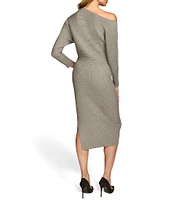 Donna Karan Sweater Knit Asymmetrical Neck Long Sleeve Sheath Dress