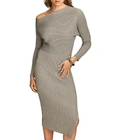 Donna Karan Sweater Knit Asymmetrical Neck Long Sleeve Sheath Dress