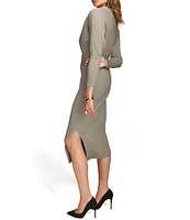 Donna Karan Sweater Knit Asymmetrical Neck Long Sleeve Sheath Dress