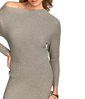 Donna Karan Sweater Knit Asymmetrical Neck Long Sleeve Sheath Dress