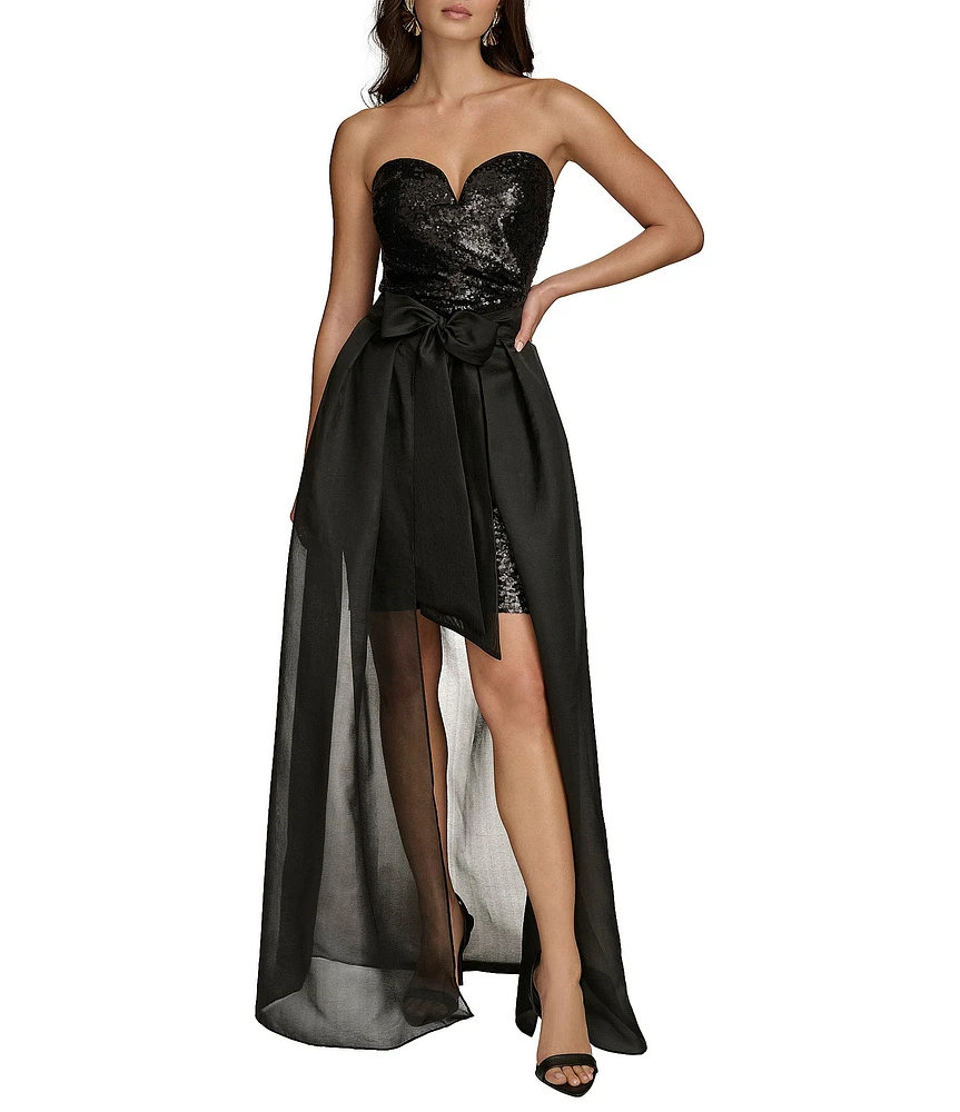 Donna Karan Sweetheart Neck Strapless Organza Overlay Sequin Sheath Dress