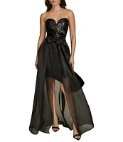 Donna Karan Sweetheart Neck Strapless Organza Overlay Sequin Sheath Dress