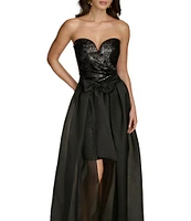 Donna Karan Sweetheart Neck Strapless Organza Overlay Sequin Sheath Dress