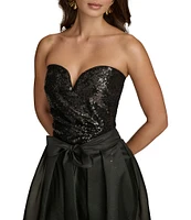 Donna Karan Sweetheart Neck Strapless Organza Overlay Sequin Sheath Dress