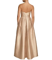 Donna Karan Sweetheart Strapless Neck Overlay Skirt Twill Satin Sheath Gown