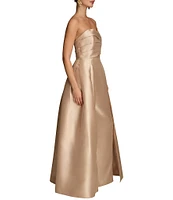 Donna Karan Sweetheart Strapless Neck Overlay Skirt Twill Satin Sheath Gown