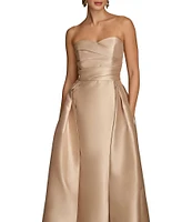 Donna Karan Sweetheart Strapless Neck Overlay Skirt Twill Satin Sheath Gown