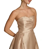 Donna Karan Sweetheart Strapless Neck Overlay Skirt Twill Satin Sheath Gown