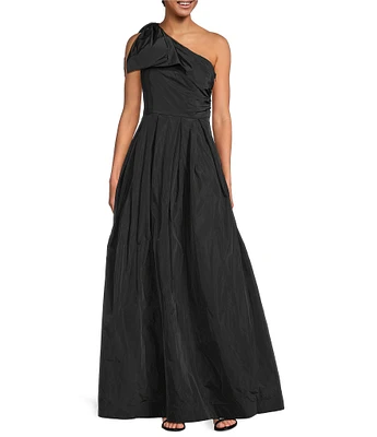 Donna Karan Taffeta Bow One Shoulder Sleeveless Ballgown