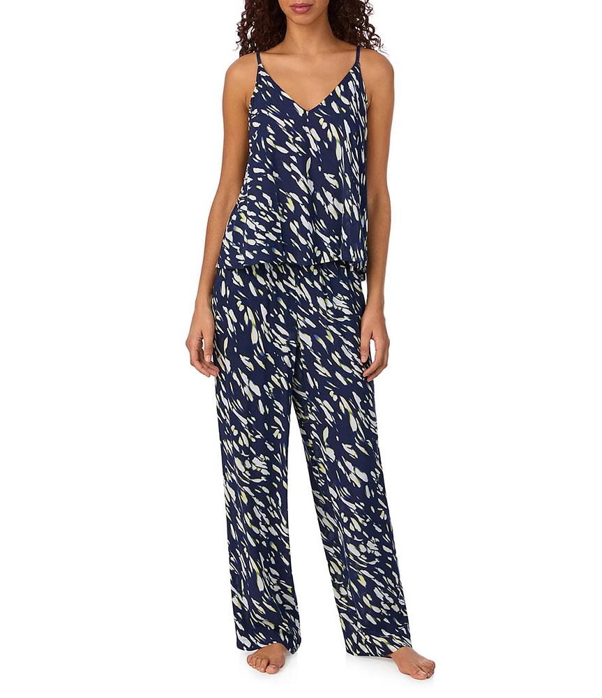 Donna Karan Textured Ink Print Sleeveless V-Neck Woven Pajama Set