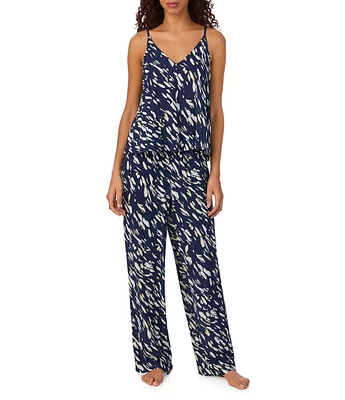 Donna Karan Textured Ink Print Sleeveless V-Neck Woven Pajama Set