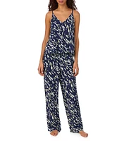Donna Karan Textured Ink Print Sleeveless V-Neck Woven Pajama Set