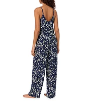 Donna Karan Textured Ink Print Sleeveless V-Neck Woven Pajama Set